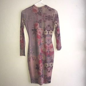 Purple, Pink and Nude Long Sleeved Floral Dress